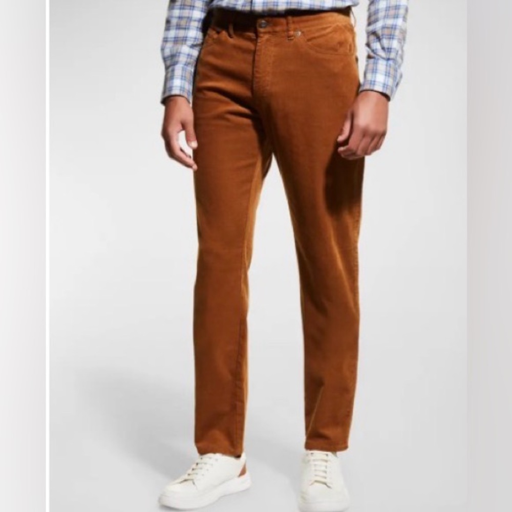 Peter Millar Men's Stretch Corduroy 5-Pocket Pants Rust Brown Size 38